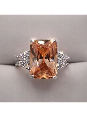 Peach Large Gemstone Silver Sterling Plated Ring Affordable Jewelry Size 7.75